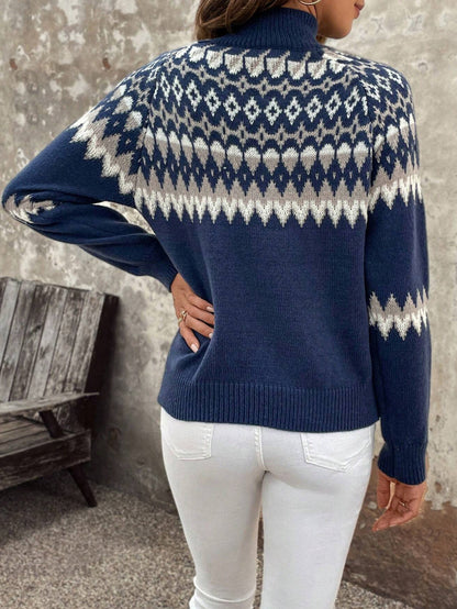 Polyester Sweater | Navy Blue, Red, Long Sleeve, Casual