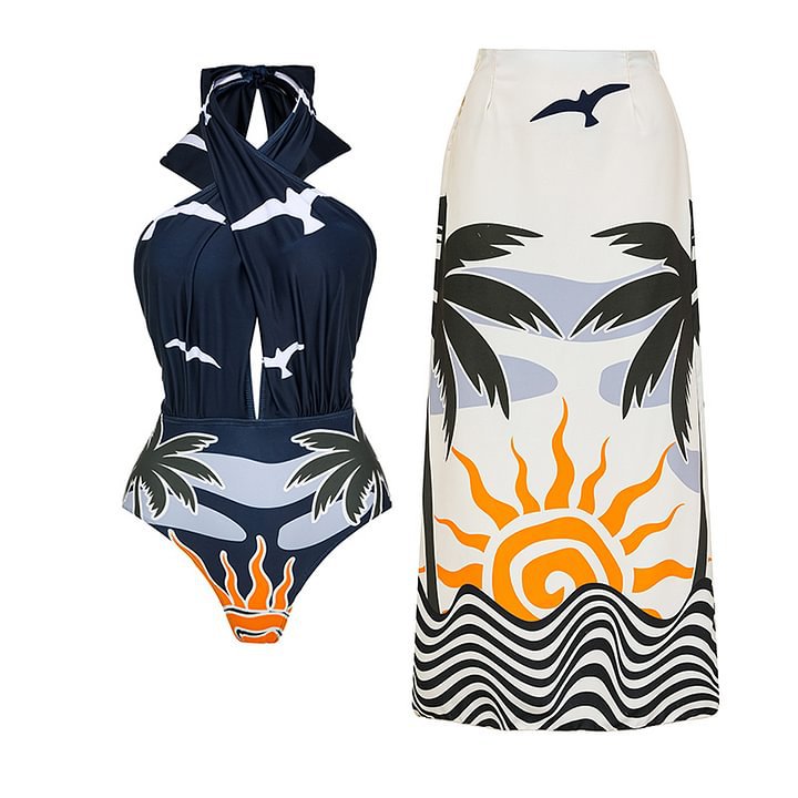 Backless Hollow Out  Strapless Sexy Bodysuit Swimsuit Set
