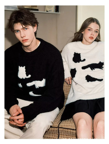 Acrylic Cat Silhouette Sweater | Apricot, Black, M-3XL