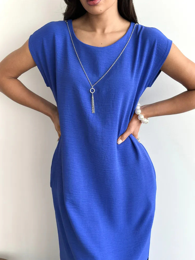 Polyester Sleeveless Slim Fit Dress | White, Black, Blue
