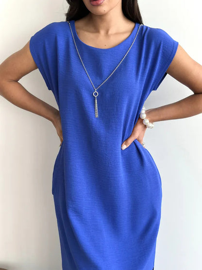 Polyester Sleeveless Slim Fit Dress | White, Black, Blue