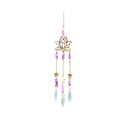 Crystal Suncatcher Natural Gravel Amethyst Lotus Flower Hanging Ornament