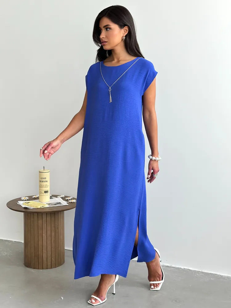 Polyester Sleeveless Slim Fit Dress | White, Black, Blue