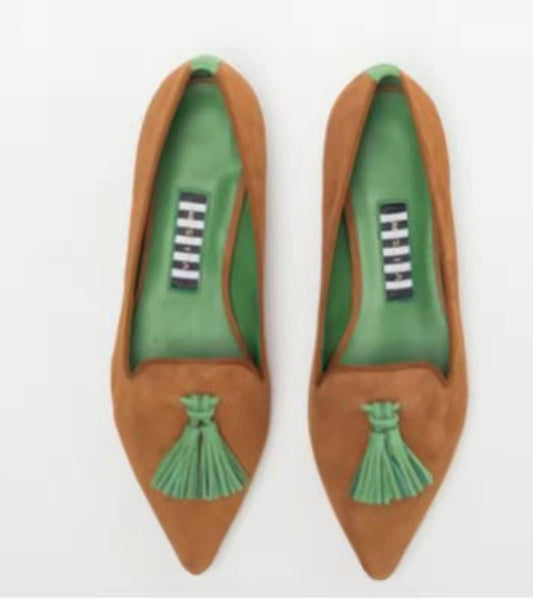 Canvas Flat Bottomed Women's Shoes | Pointed Toe, Fringe