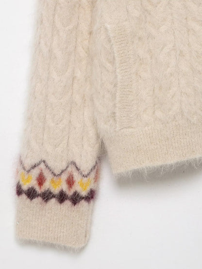 Polyester Knitted Sweater | Khaki, Loose Fit, Female