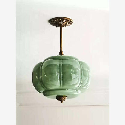 Copper Pendant Lamp | Vintage Pumpkin Glass Design