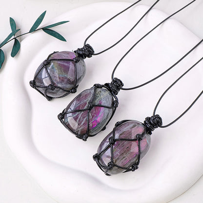 Crystal Mesh Pendant | Purple Light Feldspar, 3-4CM