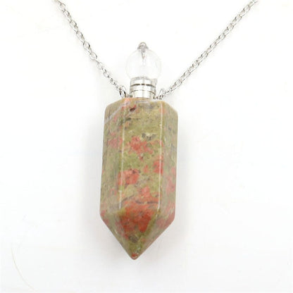 Natural Stone Perfume Bottle Necklace | Fluorite Pendant