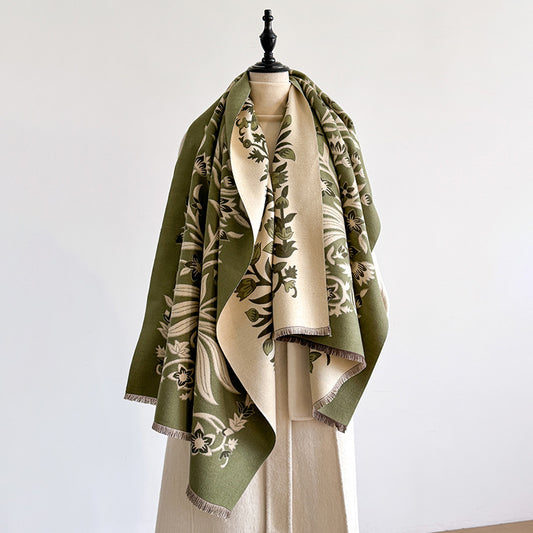 Women's Floral Cashmere-Feel Scarf | Thick Neck Wrap, 185x65cm