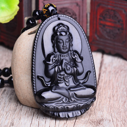 Black Obsidian Pendant Necklace | Six Stars Lucky Amulet
