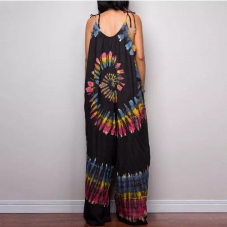Fashionable long goddess print sleeveless loose jumpsuit