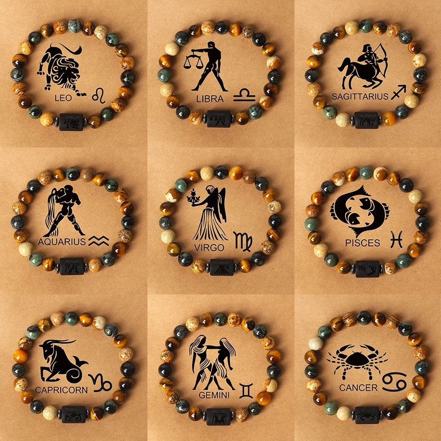Tiger Eye Zodiac Bracelet | Natural Stone, 8mm