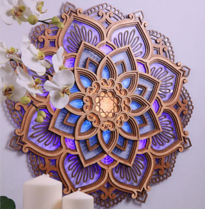 Wooden Mandala Night Light | 30cm, USB Powered