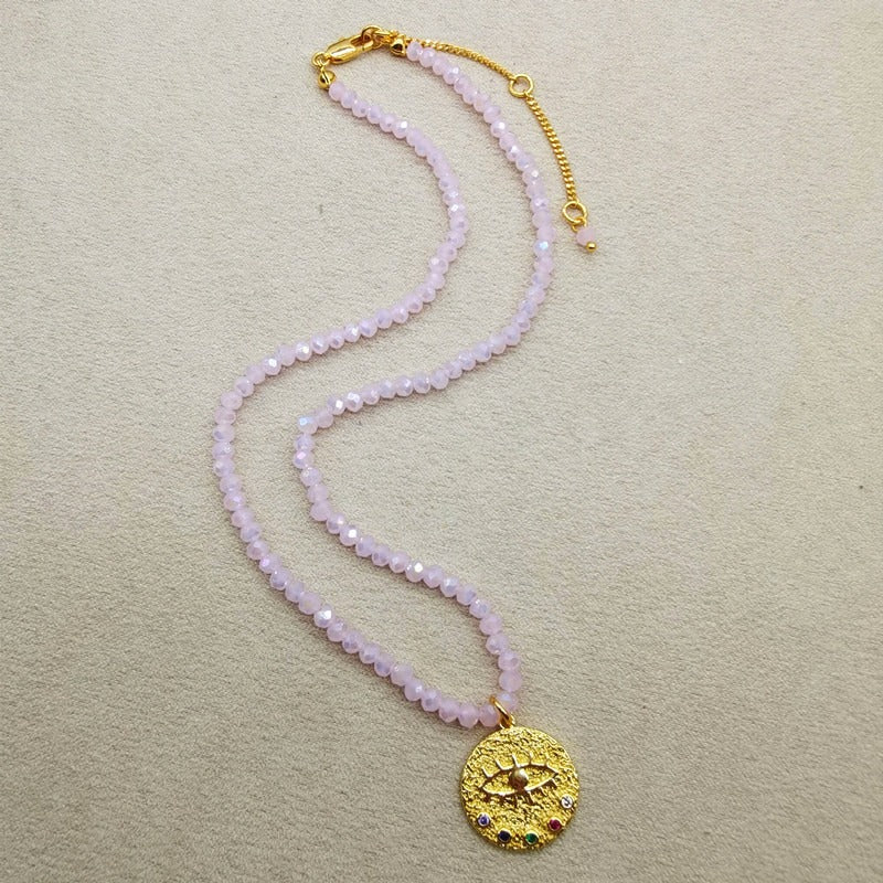 Devil's Eye Inlaid Zircon Freshwater Pearl Necklace Female Trendy Crystal Beads Collarbone Chaine