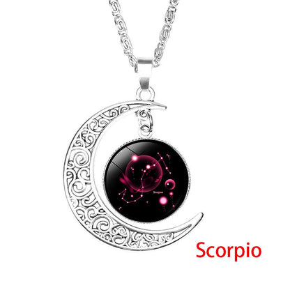 Glass Cabochon Zodiac Sign Pendant Necklace | Astrology Jewelry