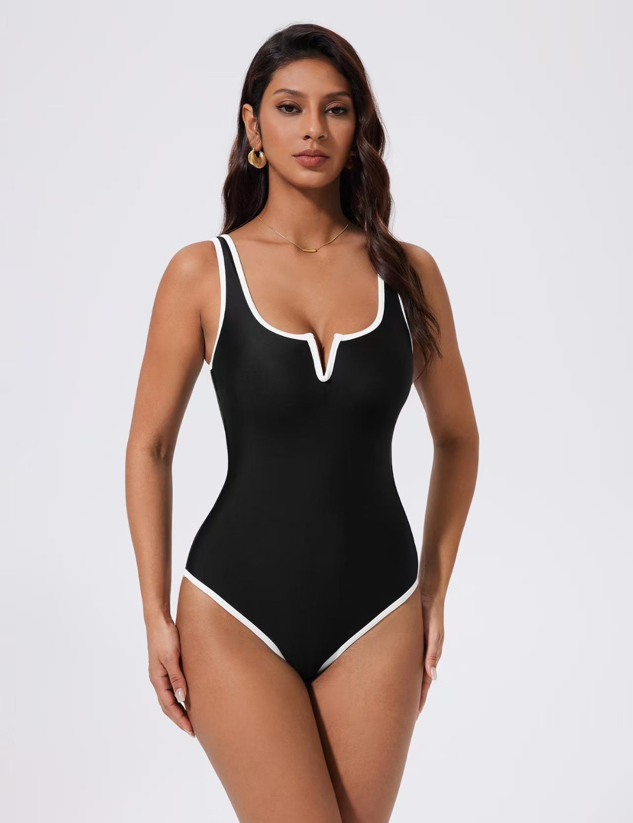 Polyester Backless One-Piece Swimsuit | Black, Red, Pink, Blue, Dark Brown
