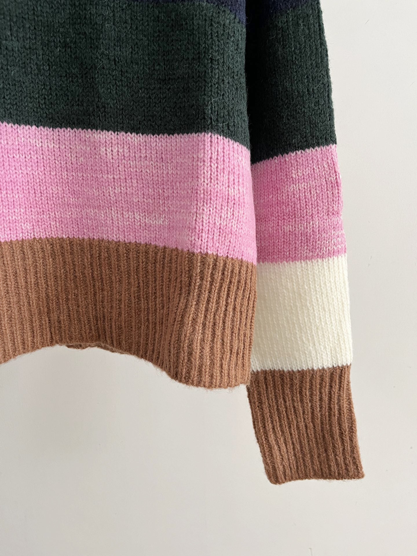 Cotton Round Neck Sweater | Pink & Navy, Loose Fit