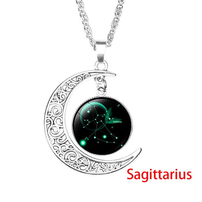 Glass Cabochon Zodiac Sign Pendant Necklace | Astrology Jewelry