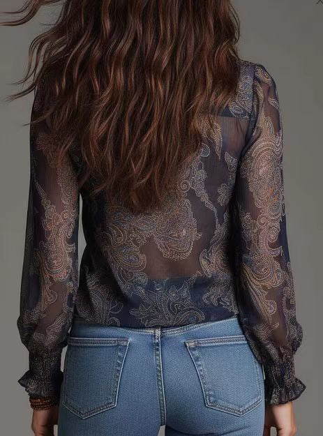 Polyester Chiffon Shirt | Deep Red, Long Sleeve, Casual