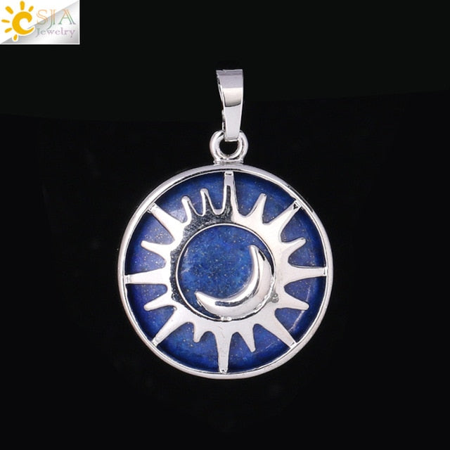 CSJA Sun & Moon Pendant Reiki Healing Natural Stone Purple White Crystal Quartz Beads for Jewelry Making Necklace