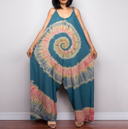 Fashionable long goddess print sleeveless loose jumpsuit