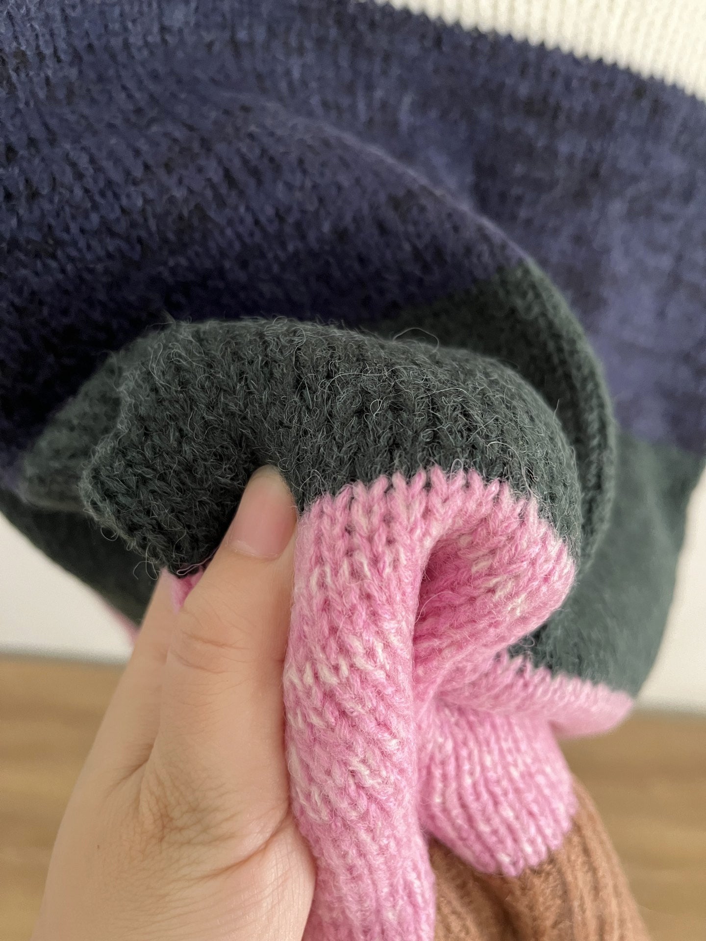 Cotton Round Neck Sweater | Pink & Navy, Loose Fit