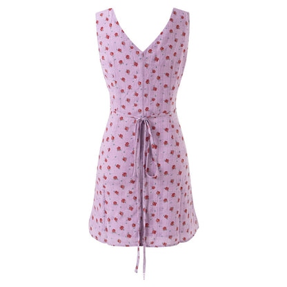 Cotton-Polyester Floral Dress | V-Neck, Sleeveless, Long