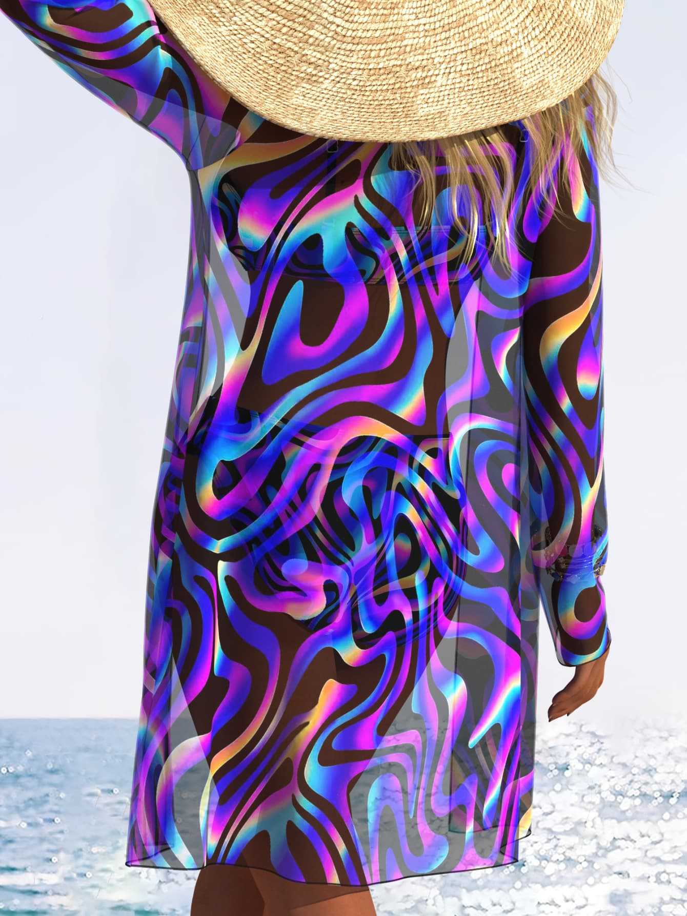 Polyester Tie Up Printed Bikini | Solid Color, Sleeveless