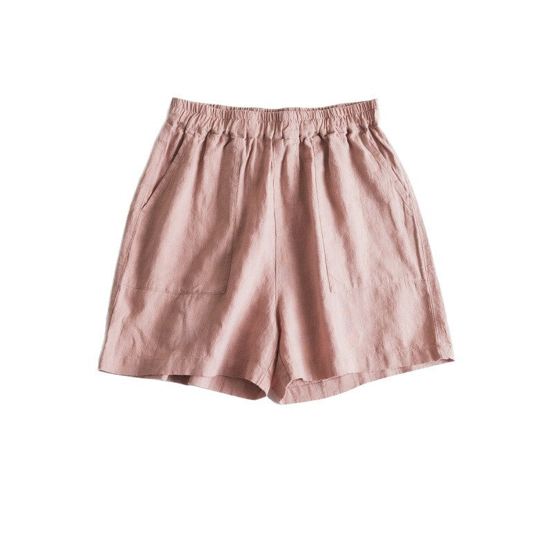 Washed Pure Linen Loose Shorts Simple Literary Comfortable Versatile Strolling Leisure Cool Five-Quarter Pants for Women Summer