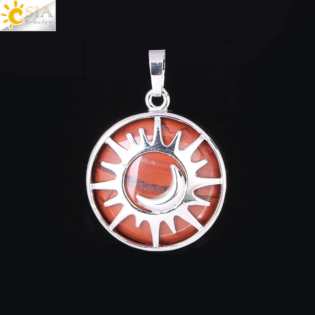 CSJA Sun & Moon Pendant Reiki Healing Natural Stone Purple White Crystal Quartz Beads for Jewelry Making Necklace