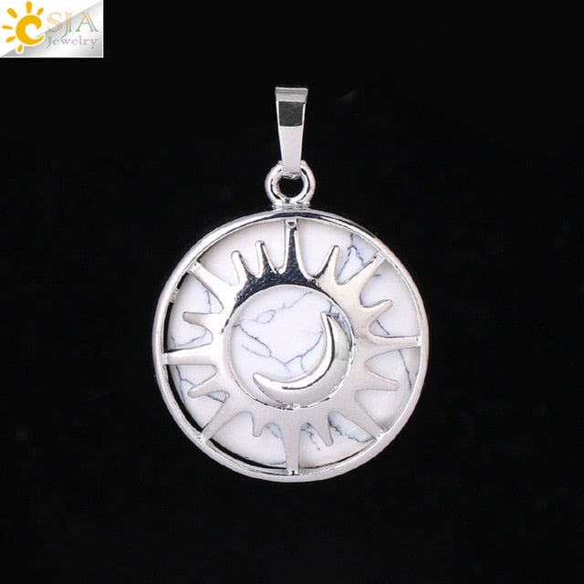 CSJA Sun & Moon Pendant Reiki Healing Natural Stone Purple White Crystal Quartz Beads for Jewelry Making Necklace