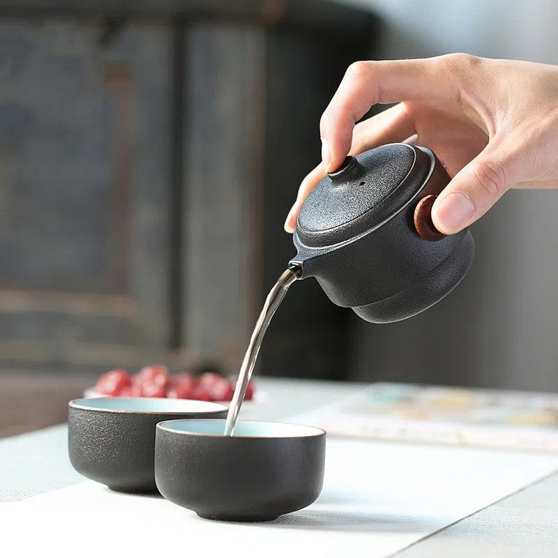 Ceramic Tea Set | Black Wind Zen, Portable for Travel