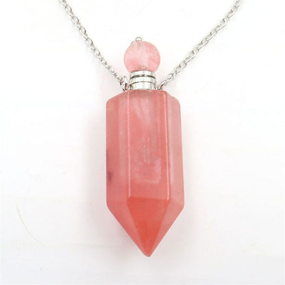 Natural Stone Perfume Bottle Necklace | Fluorite Pendant