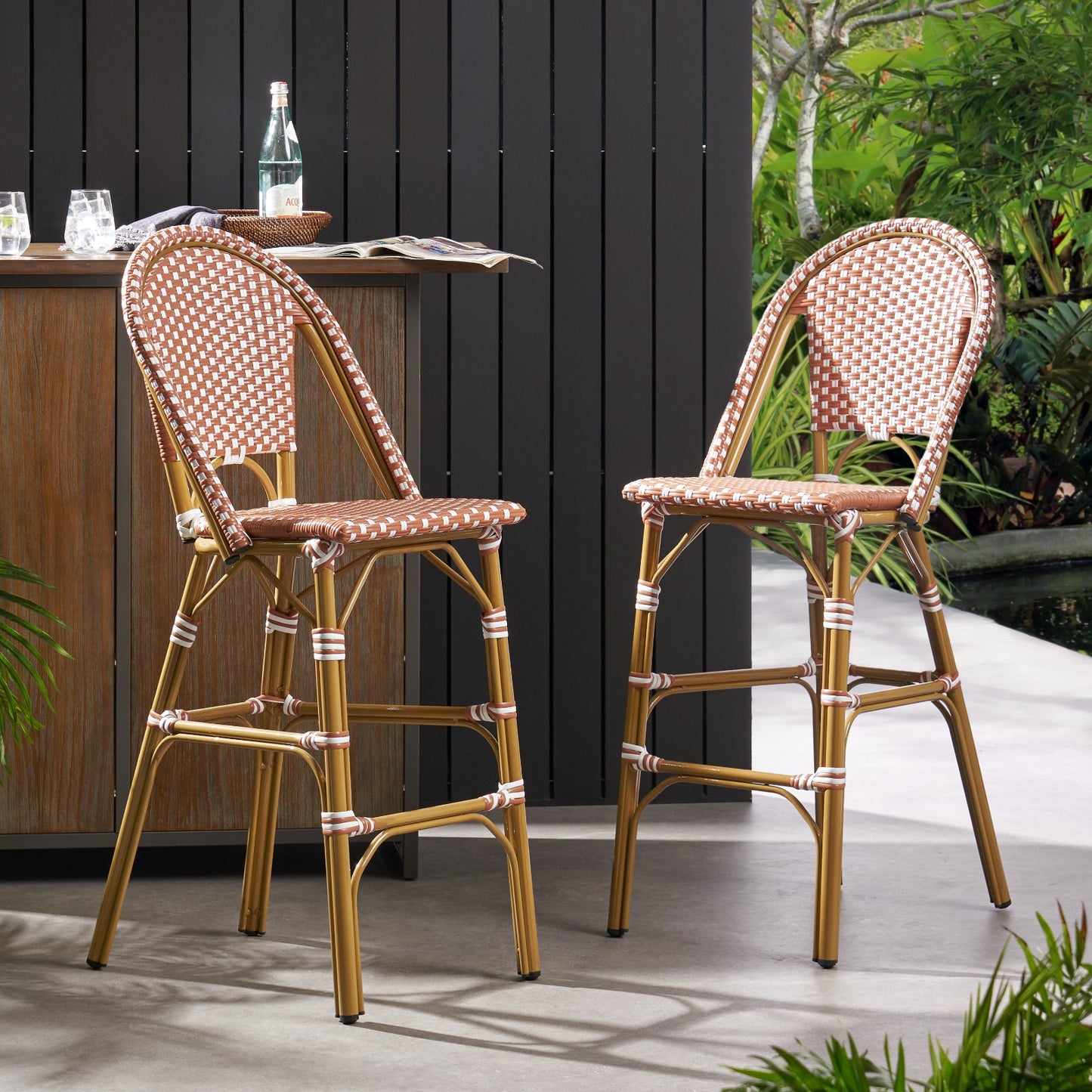 Aluminum Frame Wicker Bar Stool | Rust, Set of 2