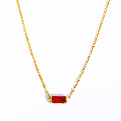 Stainless Steel Birthday Stone Necklace | Zirconia, 40+5cm