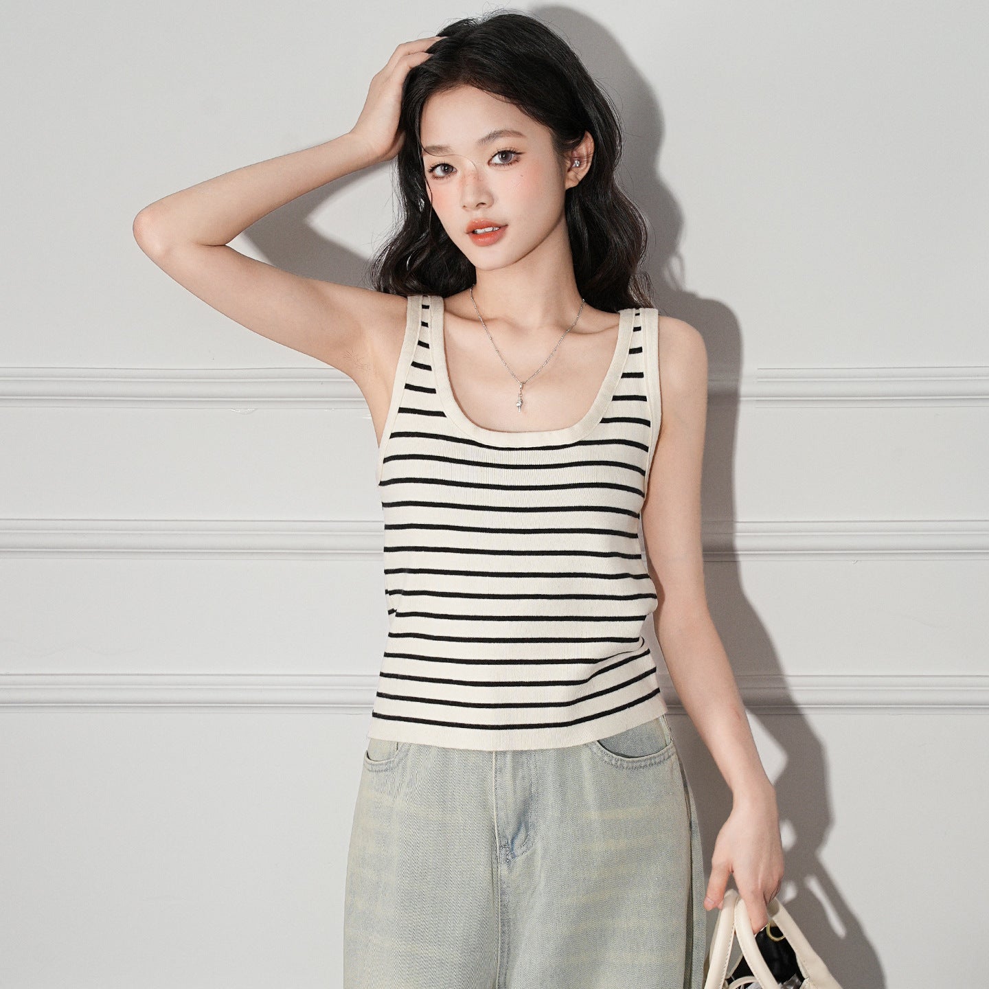 Viscose Knit Camisole Top | Apricot, Slim Fit, Casual