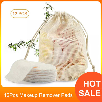 Bamboo Fiber Makeup Remover Pads | Reusable, 12 Pcs