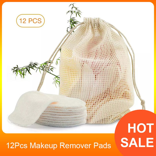 Bamboo Fiber Makeup Remover Pads | Reusable, 12 Pcs