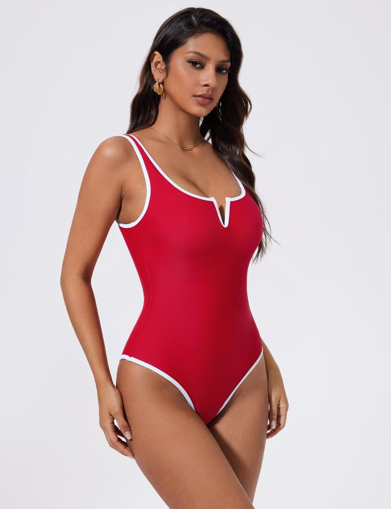 Polyester Backless One-Piece Swimsuit | Black, Red, Pink, Blue, Dark Brown