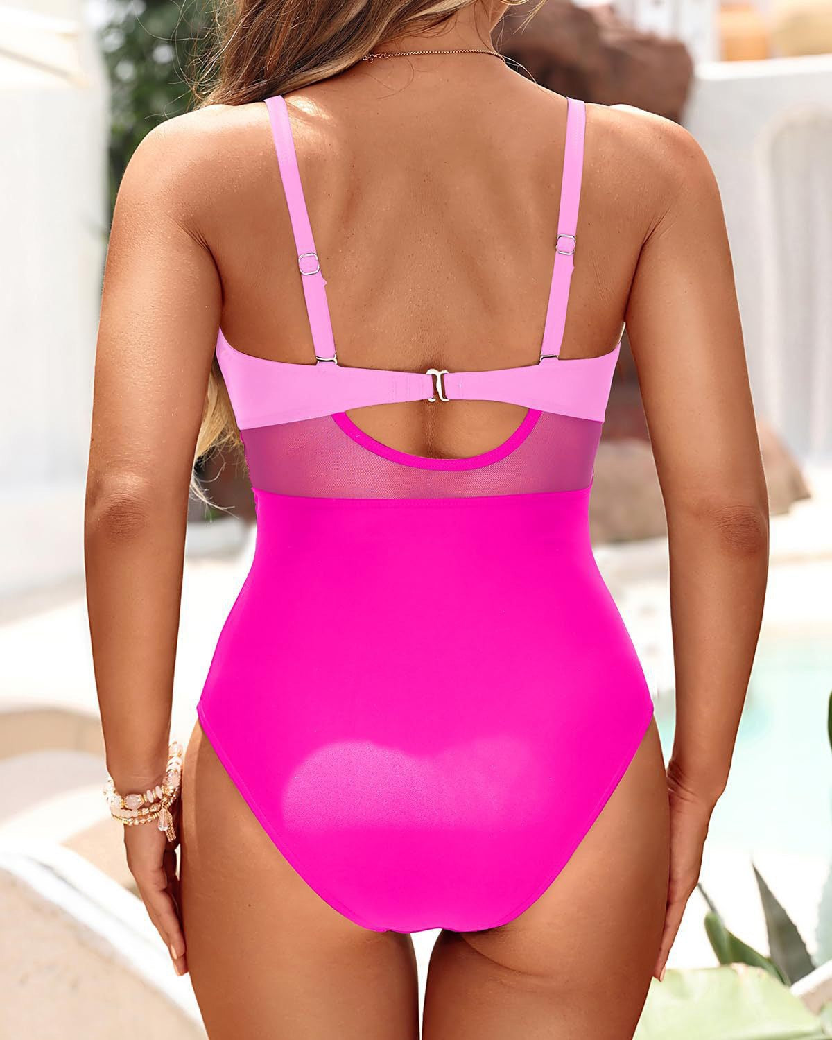 Polyester One-Piece Swimsuit | Pink, Blue, Floral, Striped