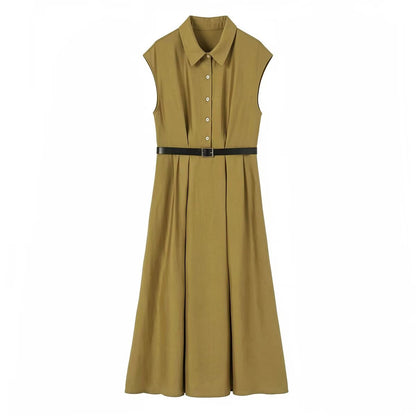 Polyester Sleeveless Dress | Long, High Waist, Casual
