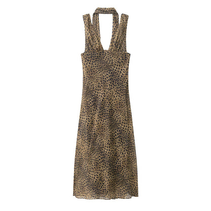 Polyester Animal Print Scarf Dress | Midi, Casual, Female