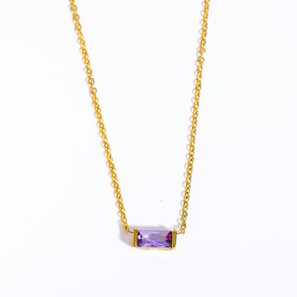 Stainless Steel Birthday Stone Necklace | Zirconia, 40+5cm