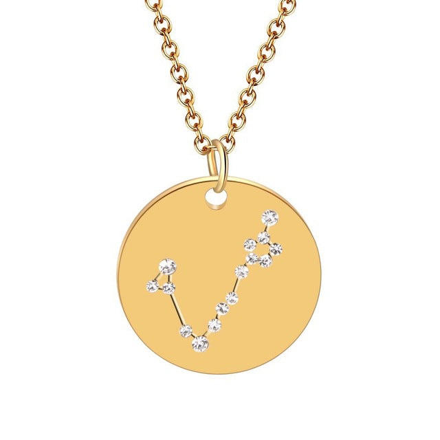 12 constellation stainless steel necklace set Leo Libra Aries Pendant Horoscope Astrology Necklace for men and women