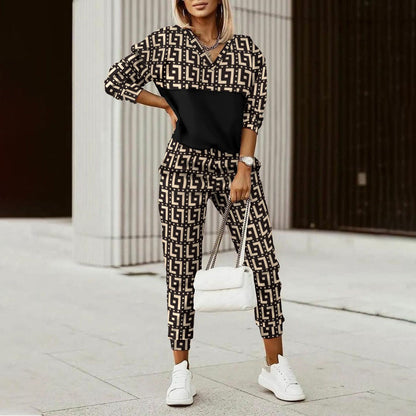 Polyester Fitted Hoodie and Pants Set | Khaki Black, Apricot