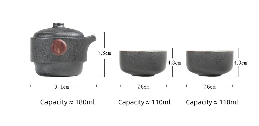 Ceramic Tea Set | Black Wind Zen, Portable for Travel