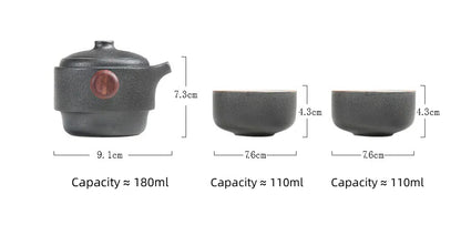 Ceramic Tea Set | Black Wind Zen, Portable for Travel