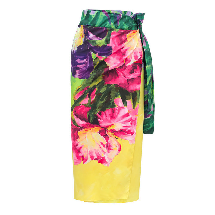 Bright Yellow Printed Vacation One-Piece Swimsuit Set for Women
