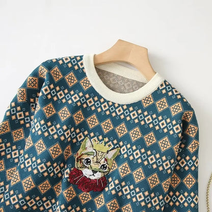 Cotton Pullover Sweater | Blue, Casual, Women