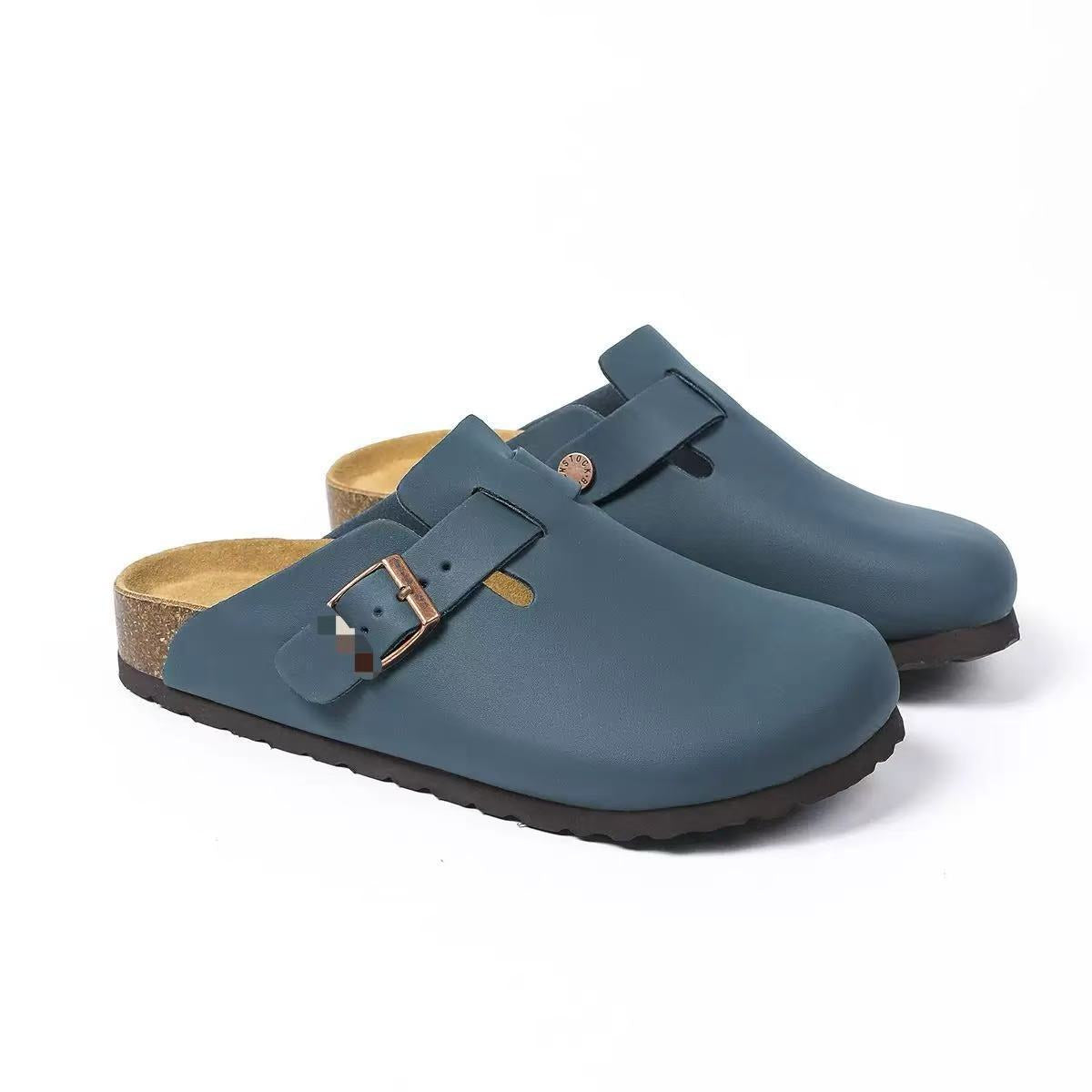 Genuine Leather Sandals | Round Toe, Black Buckle
